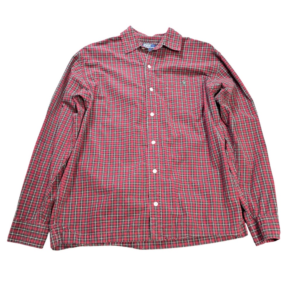 Polo Ralph Lauren Button Down Shirt Men's Size L Red Green Plaid Long Sleeve